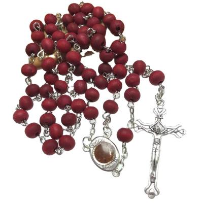 China Europe 6*7MM Perfume Religious Rosary Wooden Fragrant Jerusalem Cross with Madonna Medallion, Containing Terra Soil for sale