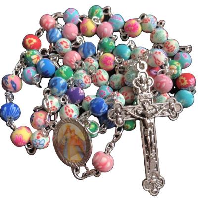 China CLASSIC Colored Clay Soft Rosary Beads Religious Polymer Clay Necklace Catholic Rosary for sale