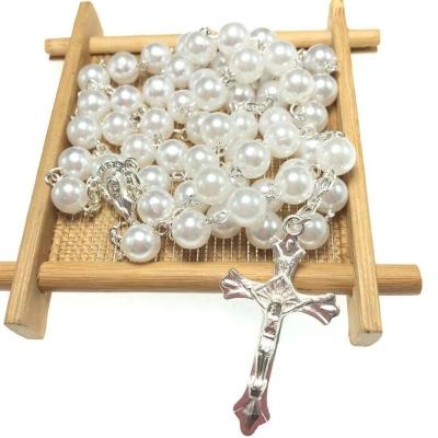 China Religious White Plastic Bead Rosary Bead 8mm Catholic Rosary Necklace for sale