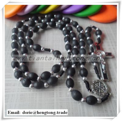 China Wholesale hot mixed ALLOY wood and plastic beads rosary necklace with cross crucifix for sale