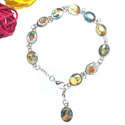 China Rhinestone Beads Rosary Exquisite Zinc Alloy Religious Oval Bracelet Bead Icon Catholic Saint Bracelet for sale