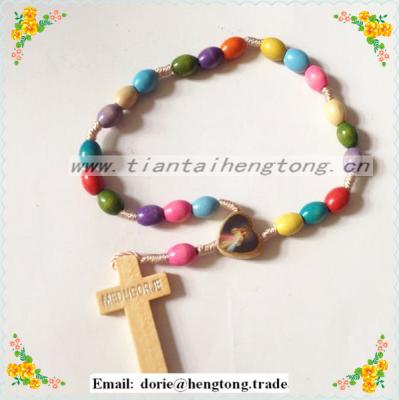 China 2016 Colorful Wooden Bead Rosary, Cord Prayer Rope Rosary Bracelet, Knotted Christian Bracelet for sale