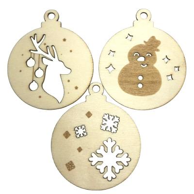 China Europe 6.5cm Unfinished Wooden Cutout 6Styles Christmastree Ornament Wooden Hanging Ornaments Tag For Party Home Decoration for sale