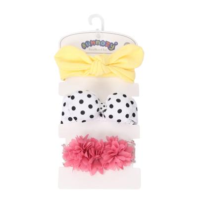 China Environmental Friendly 3 Pcs Baby Bow Elastic Nylon Hair Pin Bow Band Accessories With Paper Card Baby Elastic Headband for sale