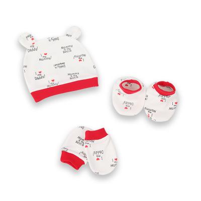 China New Hot Selling Wholesale Soft 3-Pieces Set Lovely Newborn Baby Cotton Mittens and Soft Socks and Hat for sale