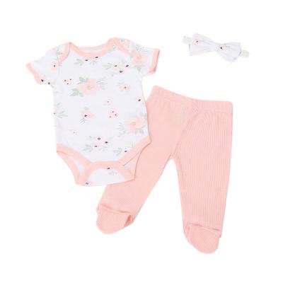 China Wholesale Hot Selling Newborn Causul Dress 3 Pcs Short Sleeve Newborn Cotton Clothes Unisex Baby Romper Pants for sale