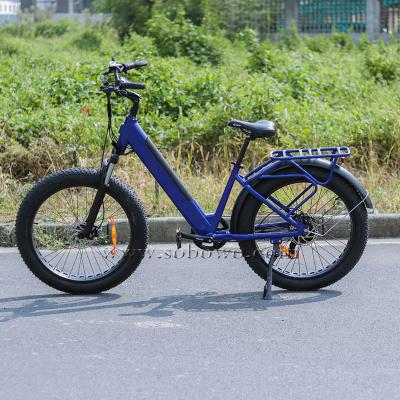 China Powerful Aluminum Alloy 26 Inch 750W Step Through Tire Best Beach Electric Cruiser Fat Bike Electric Bicycle For Sale for sale