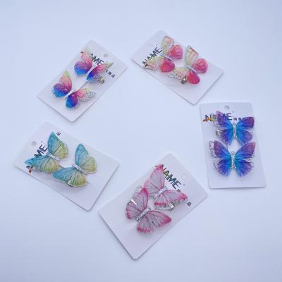 China Fashion Wholesale Cute Kids Hair Clips 3D Fashion Hair Accessories Shaped Colorful Glitter Snap Butterfly Hair Grips Set for sale