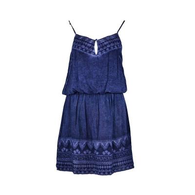 China Anti-wrinkle Ethnic Embroidery Denim Dresses Women Tie Dye Midi Sleeveless Dress std1306 for sale