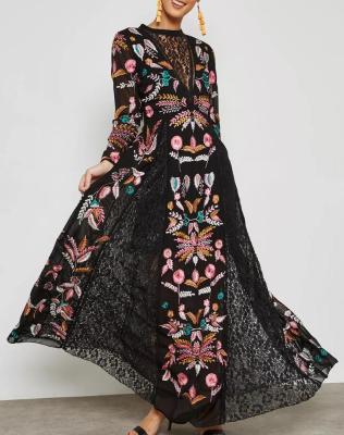 China 2022 Summer New Arrival Black Women Breathable Embroidered Plunge Maxi Dress for sale