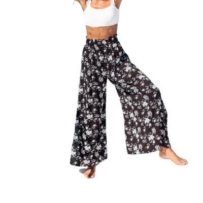 China Anti-Wrinkle Floral Wide Leg Pants 100% Rayon Fabric Casual Pants For Women STPT030Y for sale