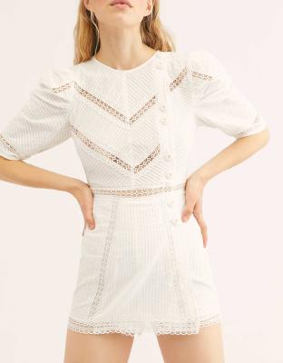 China Crochet Lace 2021 Summer Women's Clothing New Crochet Lace Trim Casual White Cotton Mini Dress for sale