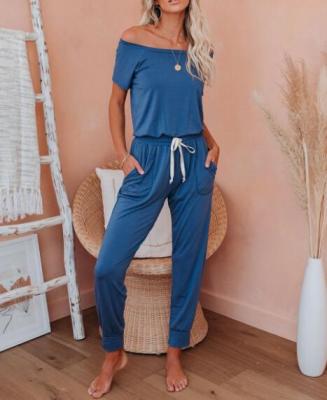 China Viable Off Shoulder Pocketed Knit Jumpsuit Womens Summer Jogger for sale