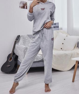 China Breathable 2021 Latest Design Butterfly Embroidery Hoodie With Front Pocket And Knot Sweatpants for sale