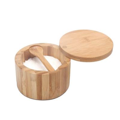 China Factory Supply Stocked Round Bamboo Spice Salt Tea Round Bamboo Storage Box With Magnetic Swivel Lid Totally for sale