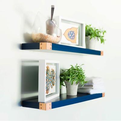 China Modern Wall Shelf (Other) Gold Adjustable Decorative Corner Iron 2 Piece Bedroom Dark Blue Floating Shelf for sale