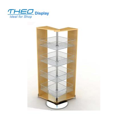 China Modern Revolving Floor Wood And Wire Standing Display for sale