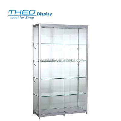 China Morden Glass Metal Frame 4 Tier Display Showcase With Lock For High End Product for sale