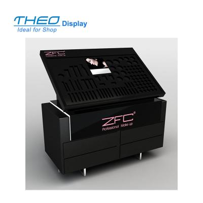 China Morden Design Black MDF Makeup Mac Slap-Up Customized Cosmetic Display Stand for sale