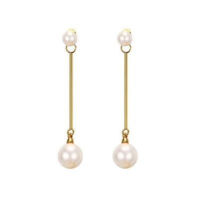 China Fashionable Round Double Simulated Pearl Stud Earrings For Women Gold Color Stainless Steel Long Earrings for sale