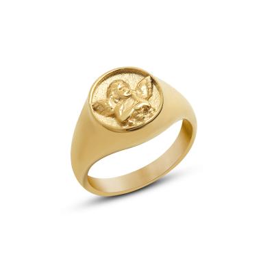 China Buteee CLASSIC Engraved Corner Rings Cutout Cupid Angel Ring for sale