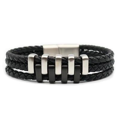 China CLASSIC high quality men's leather bracelet with stainless steel clasp bracelet cuff bangle personality magnetic bracelets for sale