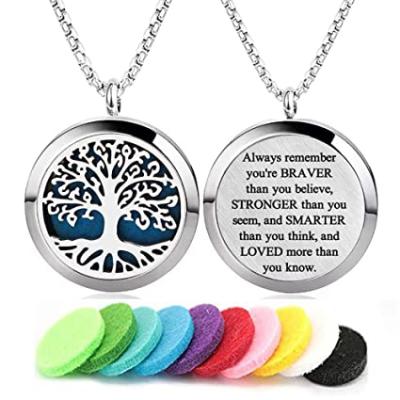 China CLASSIC Hot Sales Aromatherapy Essential Oil Diffuser Necklace Tree Of Life Style Stainless Steel Pendant Necklace With 24Inch Chain for sale