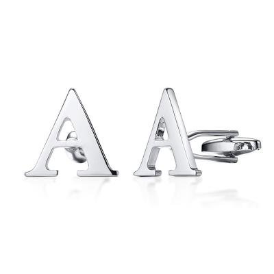 China New Fashion Trendy Silver Color Business Birthday Gift Male Christmas Cufflink Lucky Letter A Cufflinks for sale