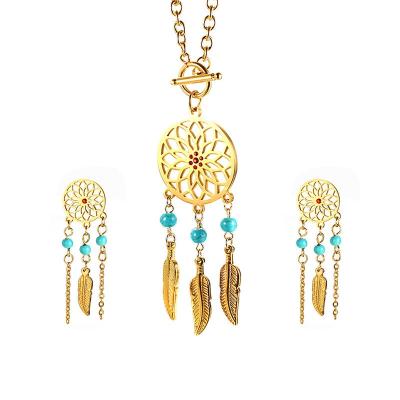 China Other Women's Dreamcatcher Necklace and Earrings Jewelry Sets Gold Color Female Stainless Steel Beach Jewelry Bohemia Sets for sale