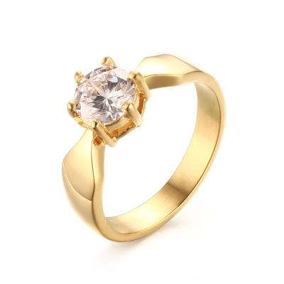 China Hiphop Fashion Fork Setting Women's Round Shiny Zircon Stone Engagement Ring for sale