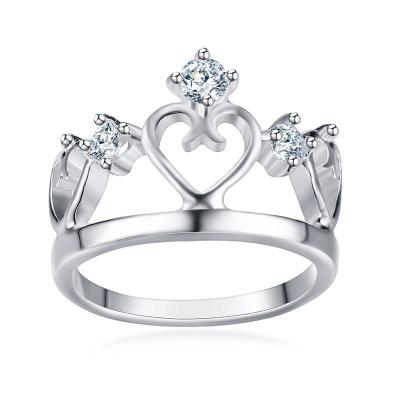 China Romantic CZ Stones Heart Shape Wedding Band Stainless Steel Female Engagement Crown Ring For Women for sale