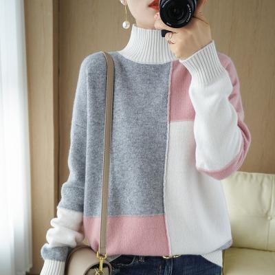 China New Cashmere Sweater Women's Anti-Pilling High-Neck Wool Sweater Fashion 100% Pure Color Matching Plus Size Warm Knitted Bumping Shir for sale