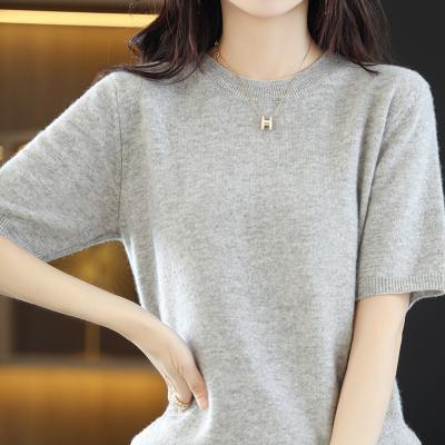 China New summer women's anti-pilling thin short-sleeved 100% pure wool and O-neck T-shirt spring fashions knitted base warm tops for sale