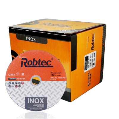 China 150X2.5X22.2mm 6 inch Robtec hign performance double net cut off wheel for metal Inox cutting disc for sale