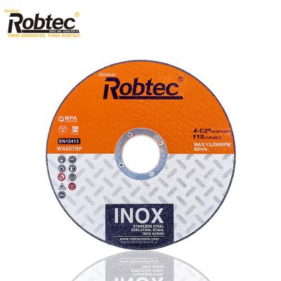 China Robtec Grinding Cutting Disc 4.5 inch for Inox 115X1.6X22.2mm 80m/s MAX. 8490 RPM for sale