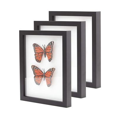 China Custom Wholesale Butterfly Flower Shadowbox Display Case Deep Solid Wood Black 3D Shadow Box Bank for sale