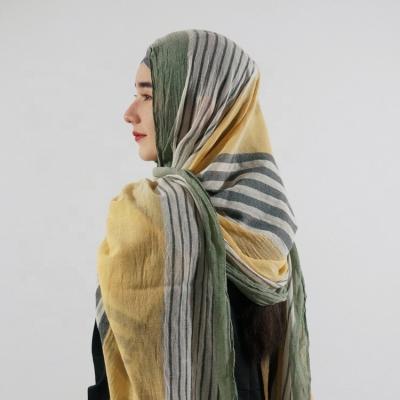 China Cotton Wholesale  Fashion Scarf Head Shawl Jersey Hijab Stripe Plain Scarf Hot Selling Rainbow Colors Cotton New Design Custom Women for sale