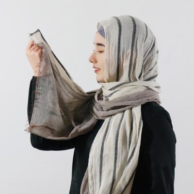 China 2023 New Design Cotton Scarf Wholesale Available Wholesale Stripe Hijab Simple Head Shawl Many Colors Cotton Headdress Hot Sale for sale