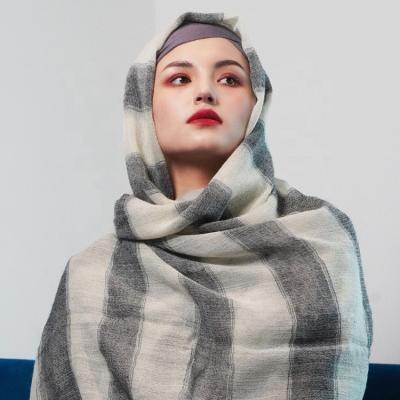 China Newest Women Acrylic Ethnic Soft Wool WrapVertical Bars Hijabs Shawls Islamic Simple Headwear Favorite Scarves Fashion Design Turban for sale