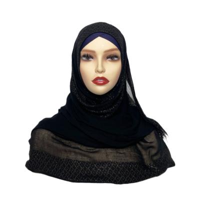 China Wholesale New Style Golden Thread Black Main Thread Shawl Top Plain Hijab Favorite Plain Scarf Squishy Solid Colors Luxue Hot Selling for sale