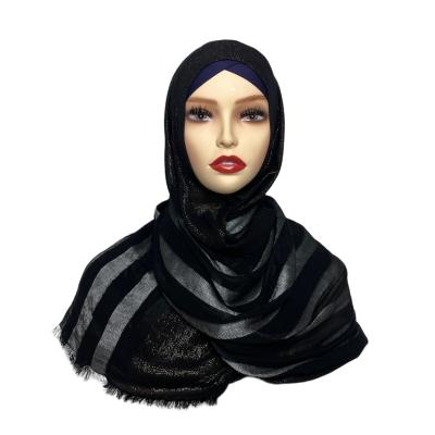 China Viscose Customized Muslim Black Viscose Hijab Shawl Topper Scarf Soft Simple Headdress Hot Selling Gold Thread Headdress Wholesale for sale