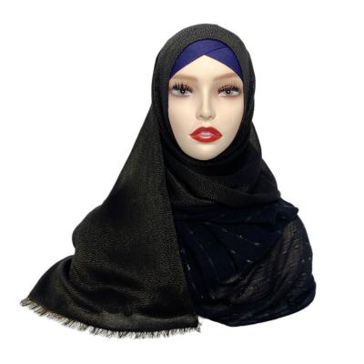 China Wholesale 2023 Hot Selling Hijab Gold Hijab Black Color Islamic High Quality Yarn Scarves Women Long Muslim Tartan Viscous Shiny Scarf for sale