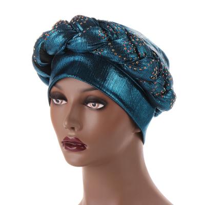 China DecorateÂ   2021 New OEM Muslimshimmer Pearl Head Scarf Wholesale 2021 New India Diamond Turban Braided Hijab Hat For Women for sale