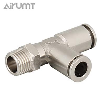 China Hotels One Touch Male Threaded Tee Form Hose Air Compressor Copper Pneumatic Branch T Fitting Fitting for sale