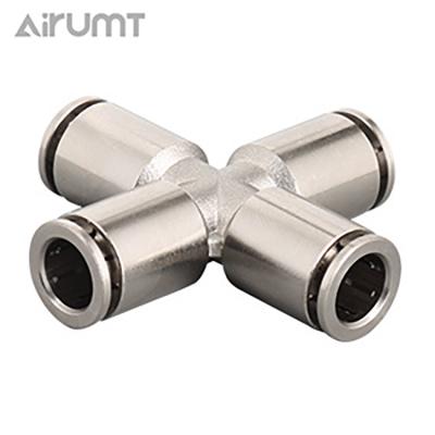 China Hotels 4 Way Cross Union Pneumatic Push To Connect Metal Fitting for sale