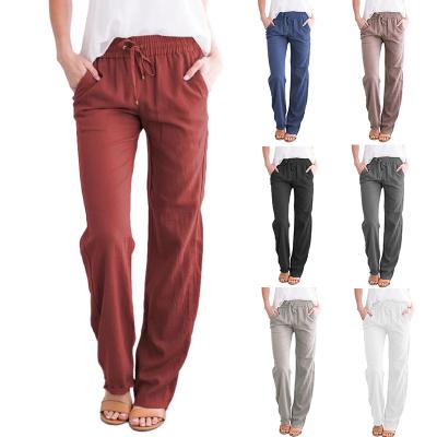 China Casual Style Fashionable Women's Pants And Trousers Long Wide Leg Linen Pants Set Breathable Loose Women for sale