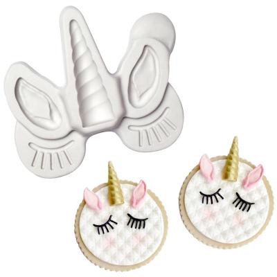 China Viable Unicorn Ear Eye Horn Silicone Mold Cupcake Decorating Fondant DIY Mold Party Cake Decorating Tool for sale