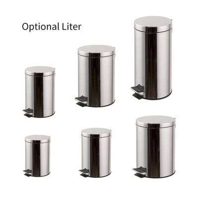 China Sustainable Household Indoor Kitchen Hotel Stainless Steel 304 Stainless Steel Slow Descent Metal Round Pedal Trash Can Rubbish Bin for sale