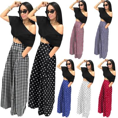 China S390198 Anti-Wrinkle Anti-Wrinkle High Waist Printed Beautiful Loose Wide Women's Long Pants Long Leg Pants for sale