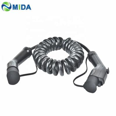 China TUV 5Meter 16A/32A SAE J1772 EV Plug Type 1 to Type 2 EV Coiled Cable EV Charging Cable EVSE Spring Cable Car Charger Connector for sale